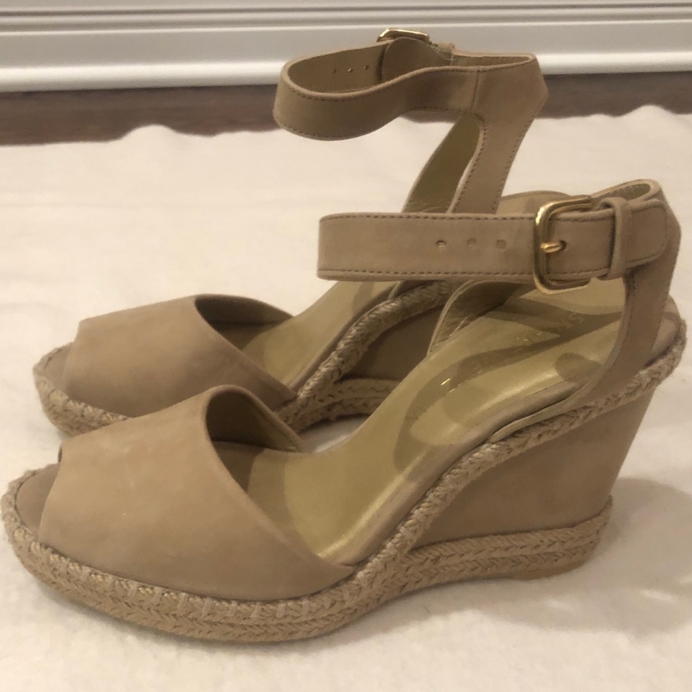 Stuart Weitzman Tan Leather Espadrille Wedges
